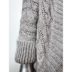 Mohair Cardigan Womens Large Gray Gold Metallic Cable Knit Shrug Sweater Express